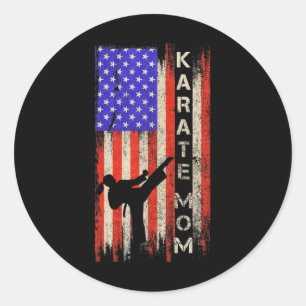 Vintage amerikanische Flagge Karate Mama Karateka  Runder Aufkleber