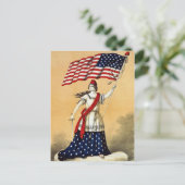 Vintage amerikanische Flagge Lady Liberty Postkarte (Stehend Vorderseite)