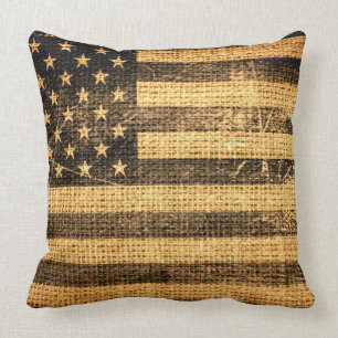 Vintage amerikanische Flagge Leinen Jute Rustikal Kissen