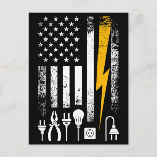 Vintage Amerikanische Flagge Leitungsmonteur Elekt Postkarte