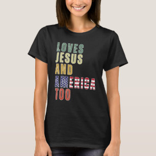 Vintage amerikanische Flagge liebt Jesus und Ameri T-Shirt