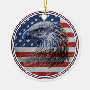 Vintage Amerikanische Flagge mit Adler im Distress Keramik Ornament