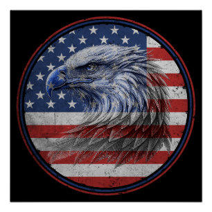 Vintage Amerikanische Flagge mit Adler im Distress Poster
