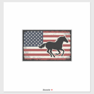 Vintage-Amerikanische-Flagge-Pferd-Vektor-Kunst-De Aufkleber