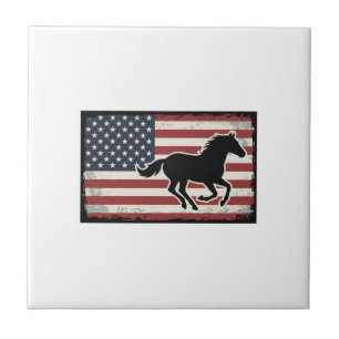 Vintage-Amerikanische-Flagge-Pferd-Vektor-Kunst-De Fliese