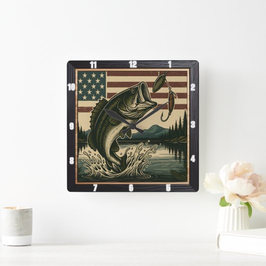 Vintage amerikanische Flagge Quadratische Wanduhr (Zuhause)