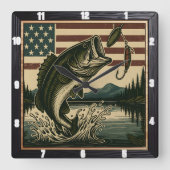 Vintage amerikanische Flagge Quadratische Wanduhr (Vorderseite)