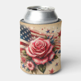 Vintage amerikanische Flagge, Rose und Sterne Dosenkühler