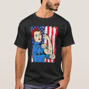 Vintage amerikanische Flagge Rosie The Riveter Fem T-Shirt