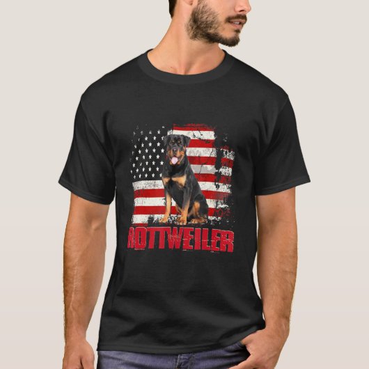 Vintage amerikanische Flagge Rottweiler Hund T-Shirt (Vorderseite)