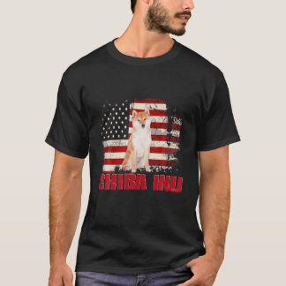 Vintage Amerikanische Flagge Shiba Inu Hundeliebha T-Shirt