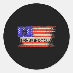 Vintage-Amerikanische-Flagge-stolzer-Hockeyspieler Runder Aufkleber