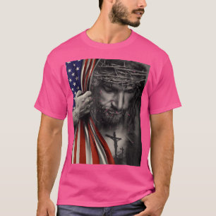 Vintage amerikanische Flagge und Jesus kreuzen Chr T-Shirt