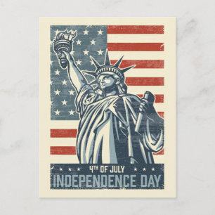 Vintage amerikanische Flagge und Statue of Liberty Postkarte