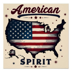 Vintage-Amerikanische-Flagge USA-Karte Distressed Poster