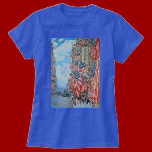 Vintage-amerikanische Flaggen auf Stadtstraßenmale T-Shirt