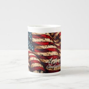 Vintage-Amerikanische-Flaggen-Kunst zum 4. Juli Porzellantasse