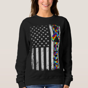 Vintage amerikanische Flaggen-Mama Autismus Awaren Sweatshirt