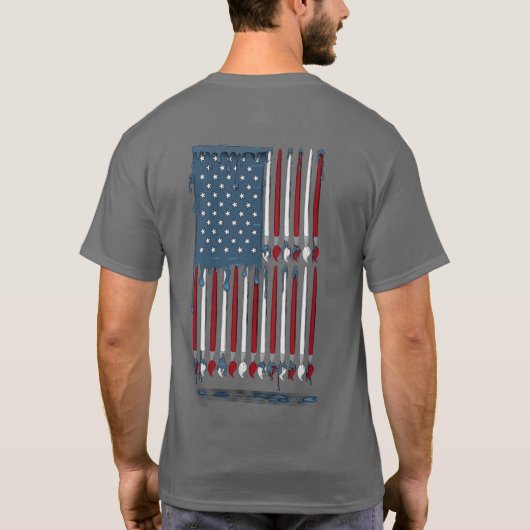 Vintage amerikanische Flaggenkunst mit Paint Brush T-Shirt (Rückseite)