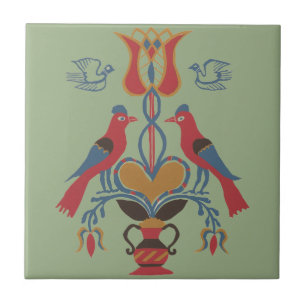 Vintage Amerikanische Folk Art Vögel Herz Blumenmu Fliese