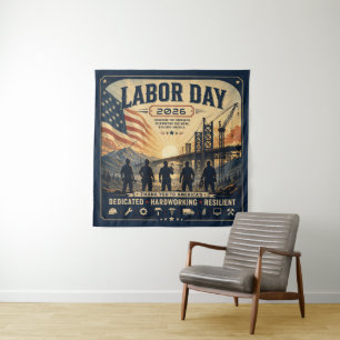 Vintage-amerikanische Labor Day-Arbeiter Ehrungsku Wandteppich