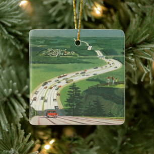 Vintage amerikanische Landschaften, Autos Roadtrip Keramikornament