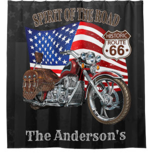 Vintage amerikanische Motorradflagge RTE 66 mit Na Duschvorhang