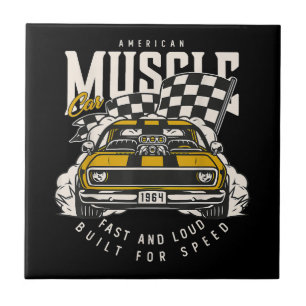 Vintage-Amerikanische-Muscle-Car-Rennflagge Fliese