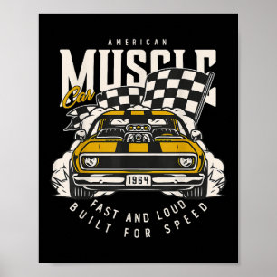 Vintage-Amerikanische-Muscle-Car-Rennflagge Poster