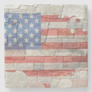 Vintage amerikanische patriotische Landkarte Flagg Steinuntersetzer