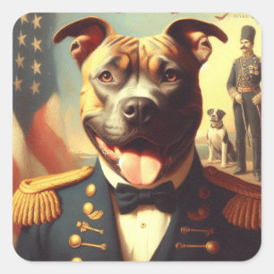 Vintage amerikanische Pit Bull Terrier Malerei Quadratischer Aufkleber