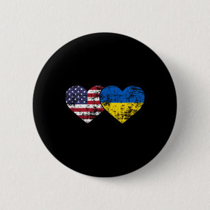 Vintage Amerikanische Ukrainische Flaggen Herzen L Button