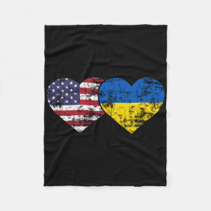 Vintage Amerikanische Ukrainische Flaggen Herzen L Fleecedecke