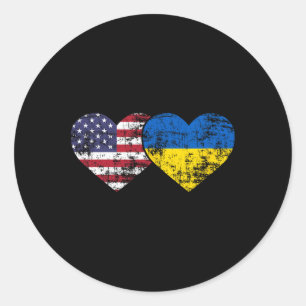 Vintage Amerikanische Ukrainische Flaggen Herzen L Runder Aufkleber