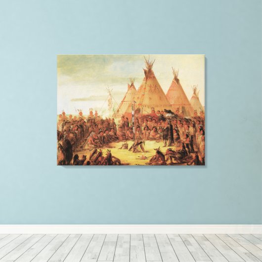 Vintage Amerikanische Ureinwohner, Sioux-Kriegsrat Leinwanddruck (Insitu (Holzboden))