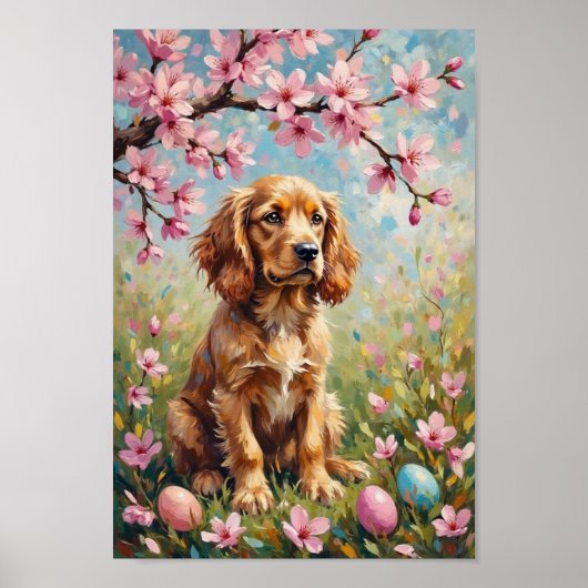 Vintage Amerikanischer Cocker Spaniel Ostern Blüte Poster (Vorne)