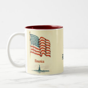 Vintage-Amerikanischer-Fahne-Dankbarkeits-Kaffeebe Zweifarbige Tasse