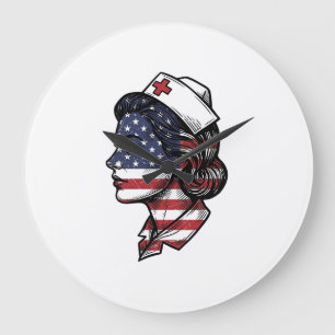 Vintage-amerikanischer-Flagge-Krankenschwester-Pro Große Wanduhr