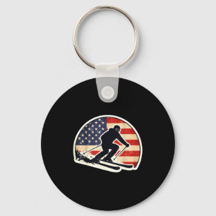 Vintage-amerikanischer-Flagge-Skifahrer-Silhouette Schlüsselanhänger