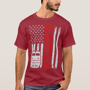 Vintage-amerikanischer-Flagge-Zug Eisenbahn T-Shirt