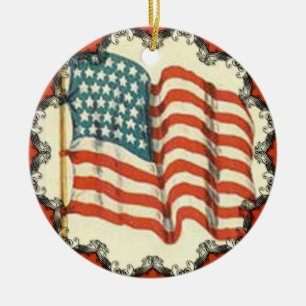Vintage Amerikanischer Flaggen Weihnachts-Schmuck Keramikornament
