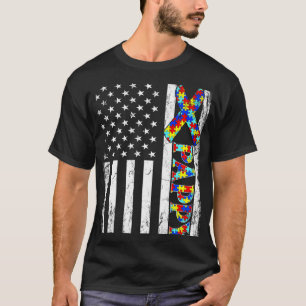 Vintage Amerikanischer Flaggenpappy Autism Awarene T-Shirt