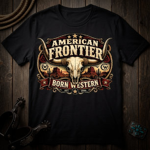 Vintage-amerikanischer Frontier-Kuhschädel Western T-Shirt