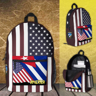 Vintage amerikanischer / kubanischer Rucksack, pat Bedruckter Rucksack