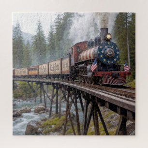 Vintage amerikanischer patriotischer Zug auf einem Puzzle