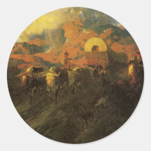 Vintage Amerikanischer Westen, Overland Trail von  Runder Aufkleber
