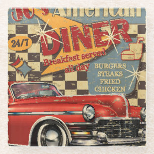 Vintage-amerikanisches Diner-Plakat: Retro-Stil Glasuntersetzer