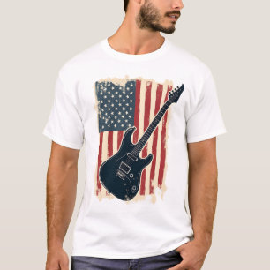 Vintage-amerikanisches Flagge Gitarre Silhouette P T-Shirt