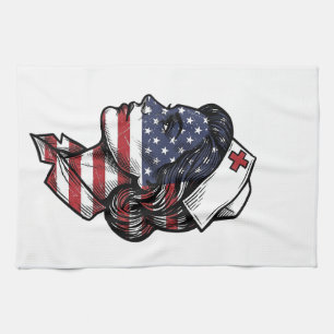 Vintage-amerikanisches-Flagge-Krankenschwester-Pro Geschirrtuch
