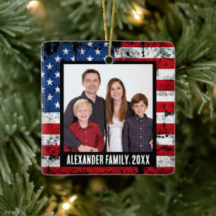 Vintage-amerikanisches Flaggen-patriotisches Famil Keramikornament